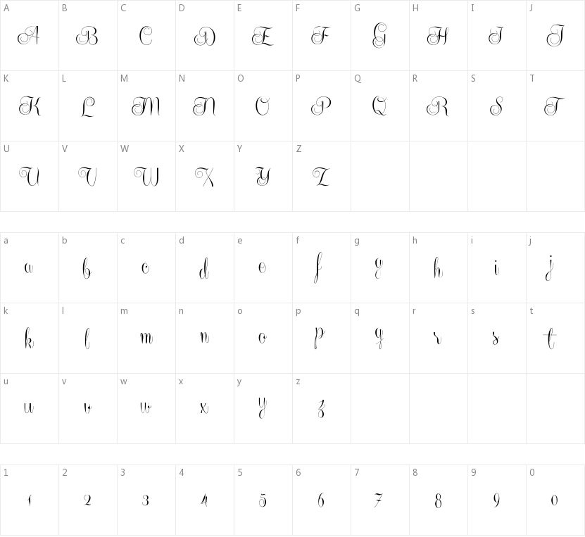 Centeria Script的字符映射图