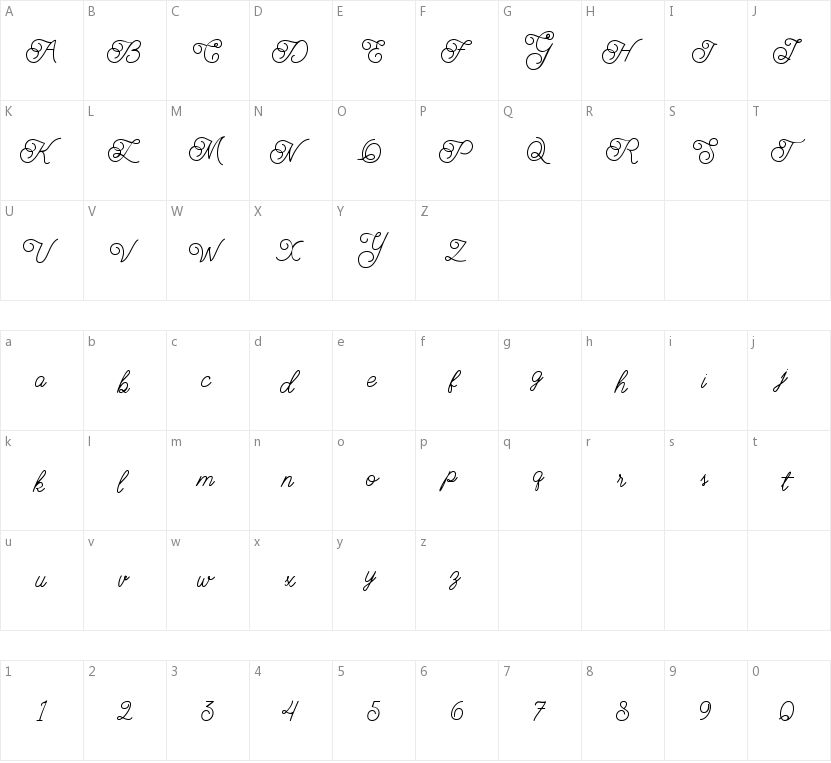 Brayden Script的字符映射图