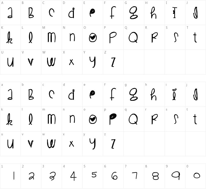 Cute Love的字符映射图