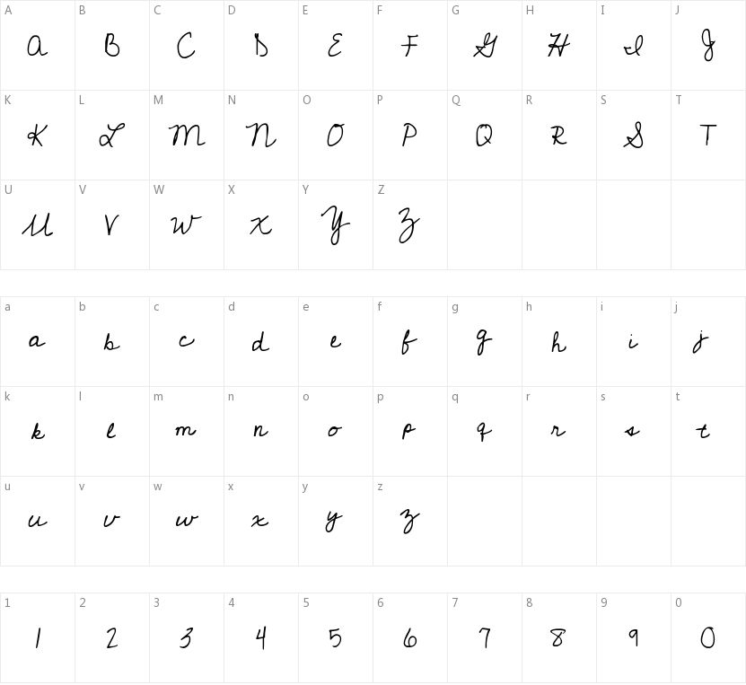 Cedarville Pnkfun1 Cursive的字符映射图