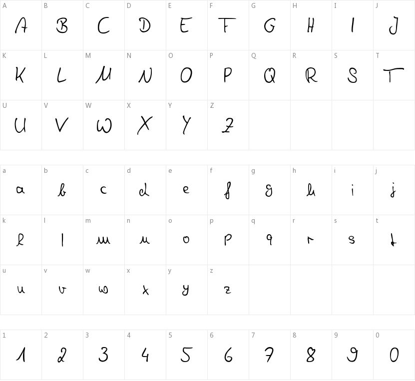 Denise Handwriting的字符映射图