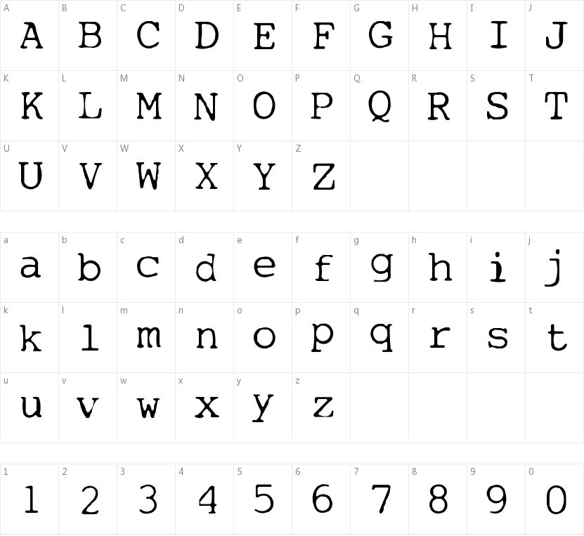 My type of font的字符映射图