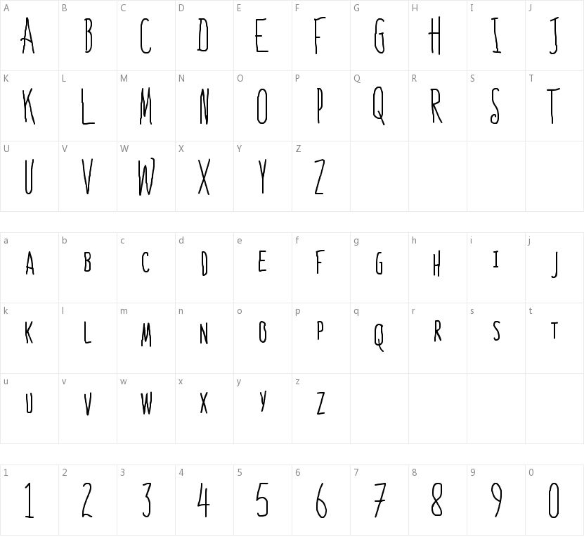 Bones to Your Generic Script Font!的字符映射图