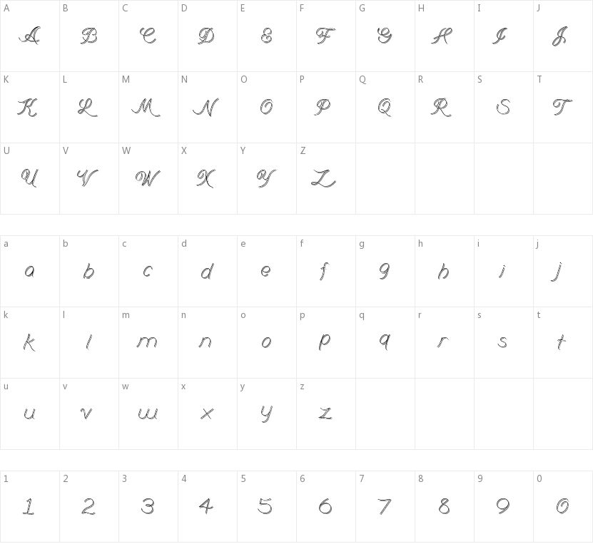 Branum Cursive的字符映射图
