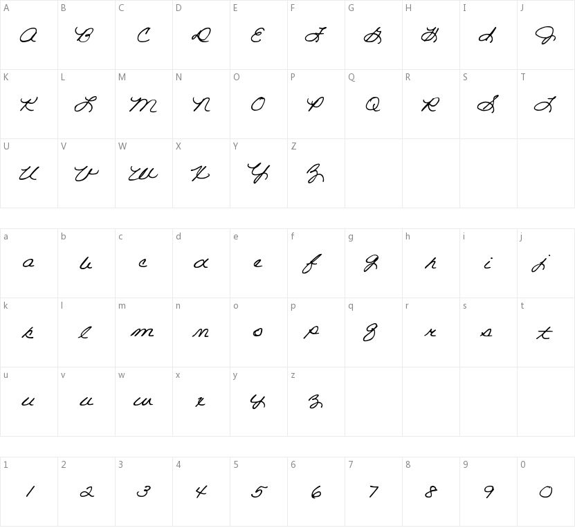 DJB Room Mother Script的字符映射图