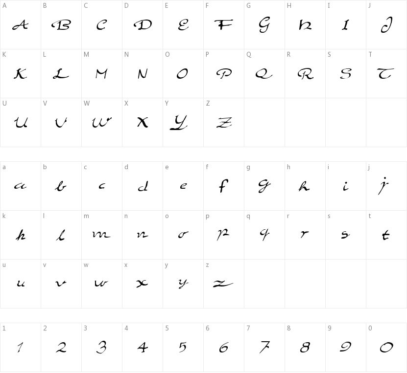 Elegant Hand Script的字符映射图
