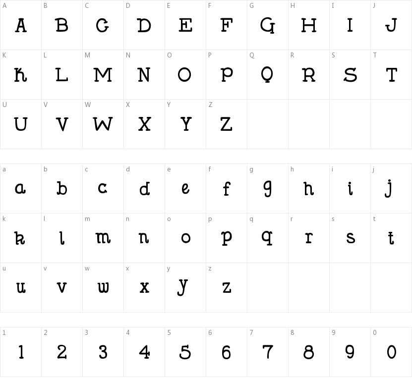 DJB Holly Serif的字符映射图