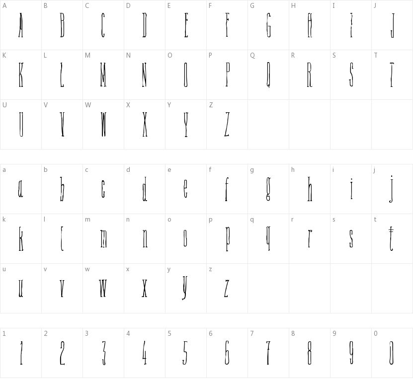 Fine N Tall的字符映射图