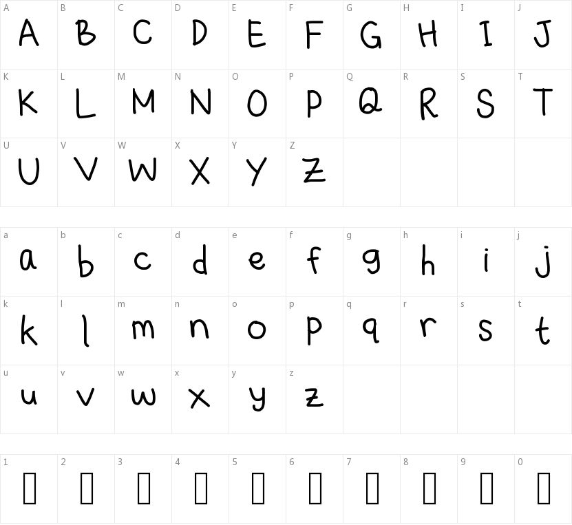 Michelle Digital Handwritten的字符映射图
