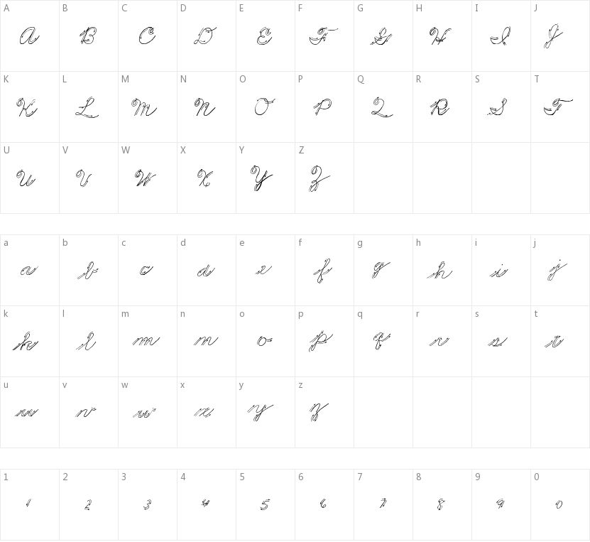 Premiers Mots Script的字符映射图