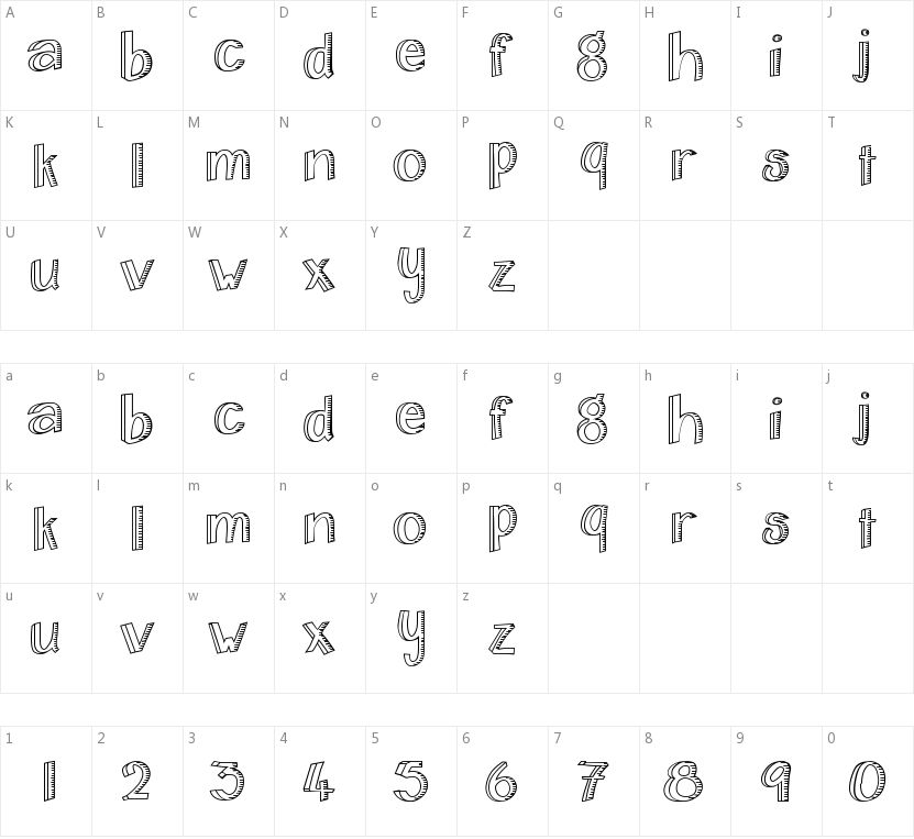 Home & Hearth Outline Bold的字符映射图