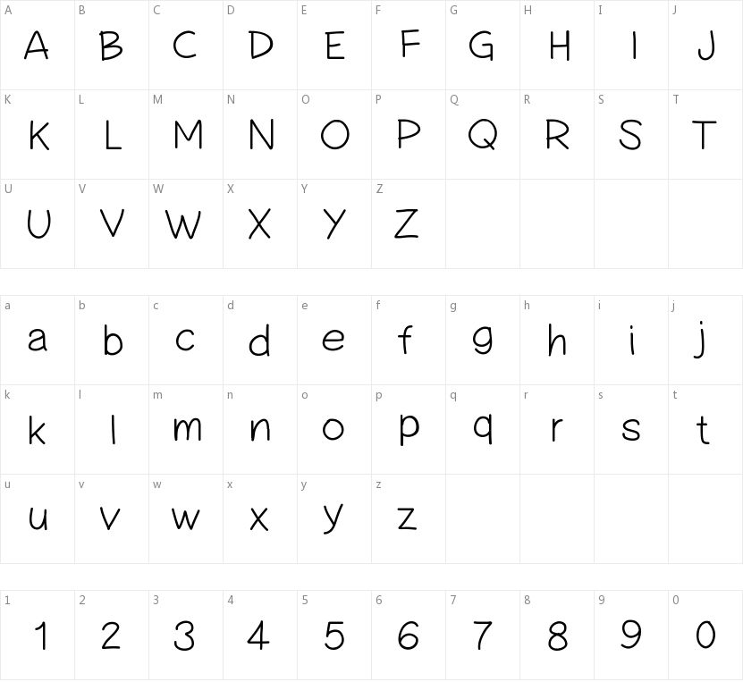 PW Simple Handwriting的字符映射图