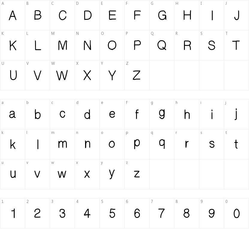 HelvetiHand的字符映射图