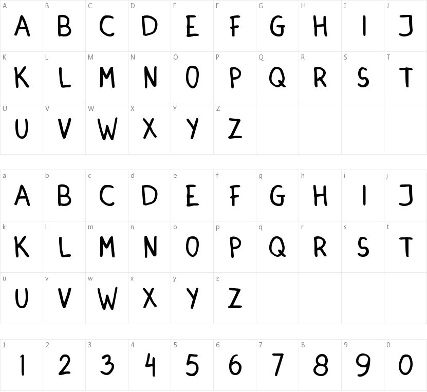 Dinski Casual Handwriting的字符映射图