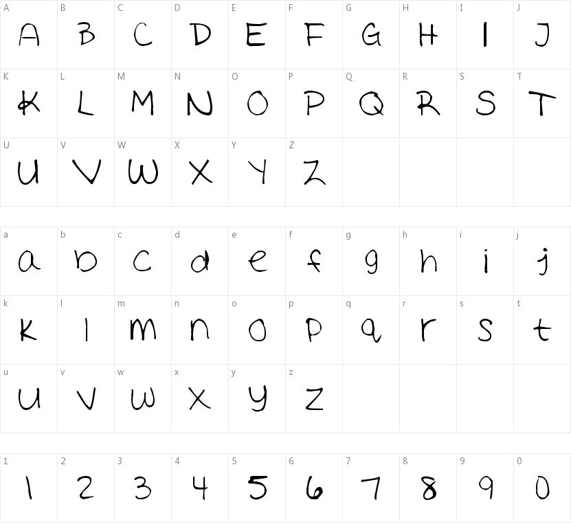 Ashley's Handwriting的字符映射图