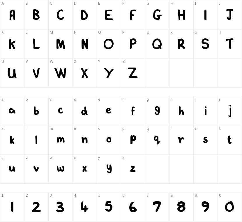 Lovelexie Handwritten的字符映射图