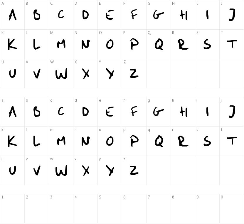 Me Handwritin Bold的字符映射图
