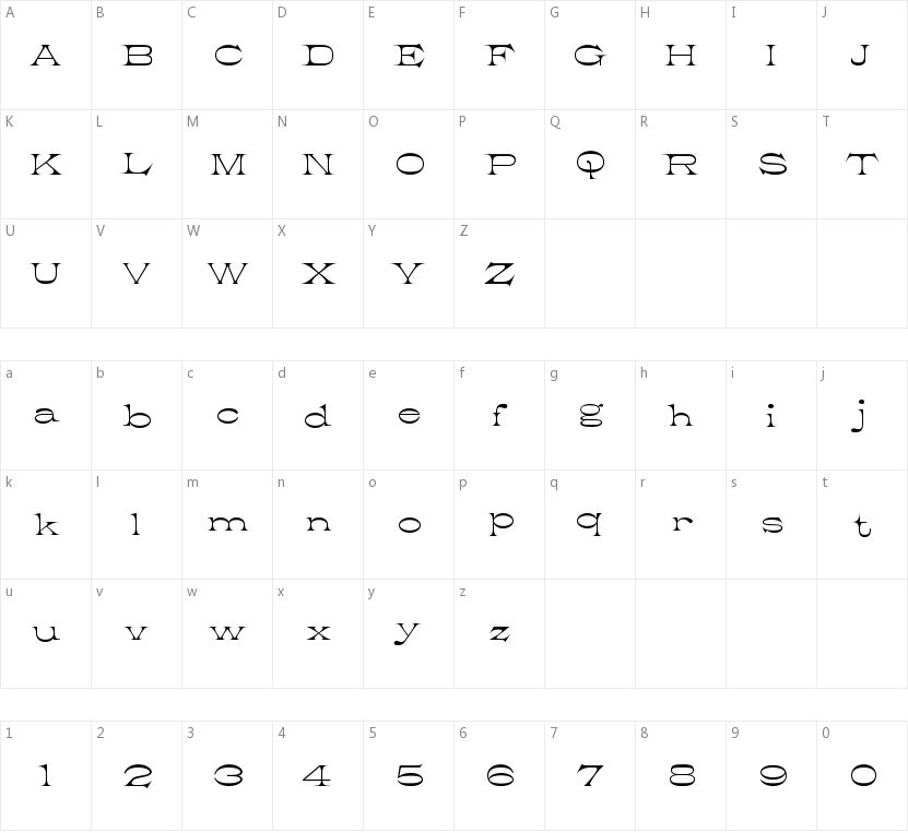 K22 Athenian Wide的字符映射图