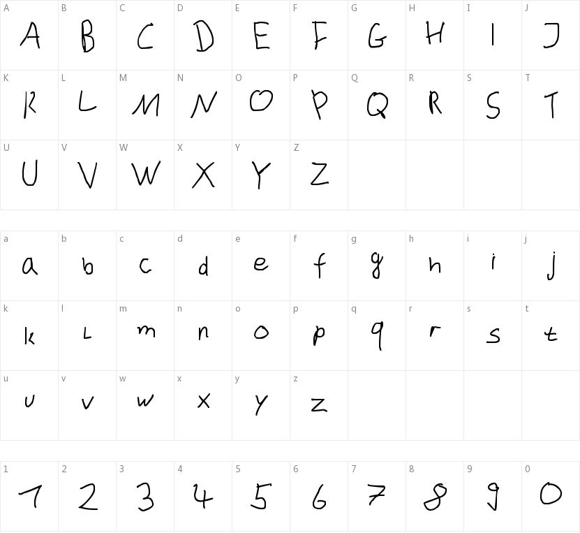 Dustinhofont的字符映射图