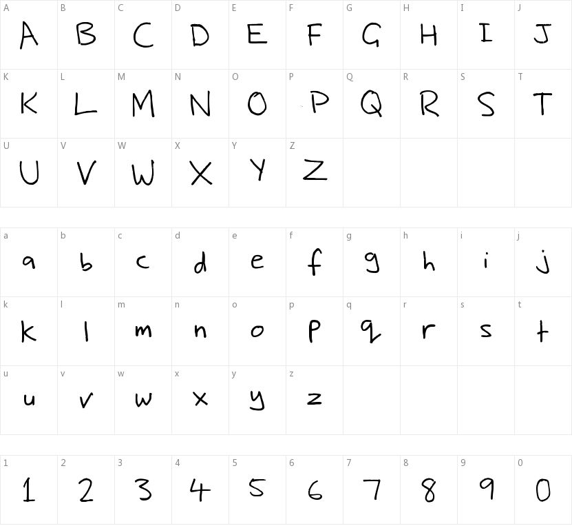 Nic's Handwriting的字符映射图