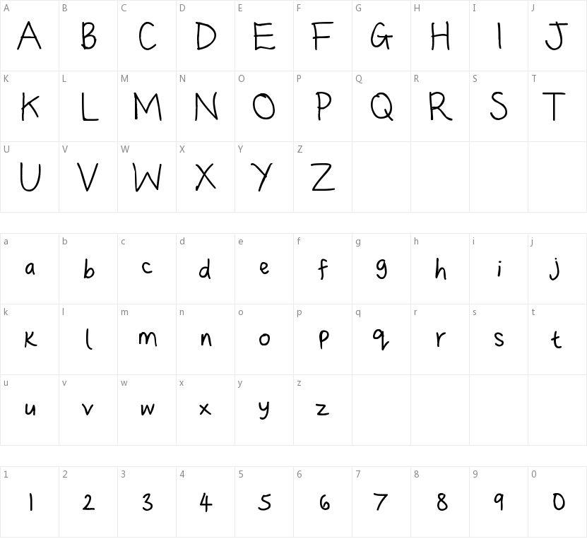 Dina's Handwriting的字符映射图
