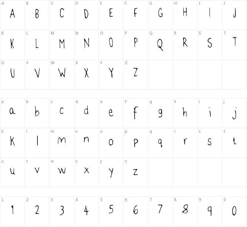 Jenns Handwriting的字符映射图