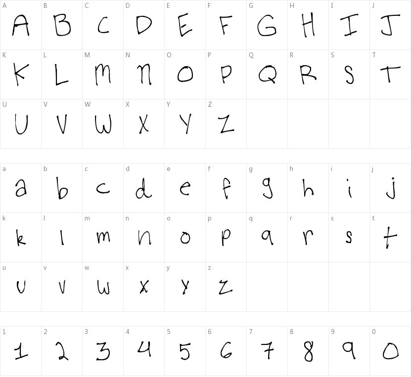 Virginia's Kool Font的字符映射图