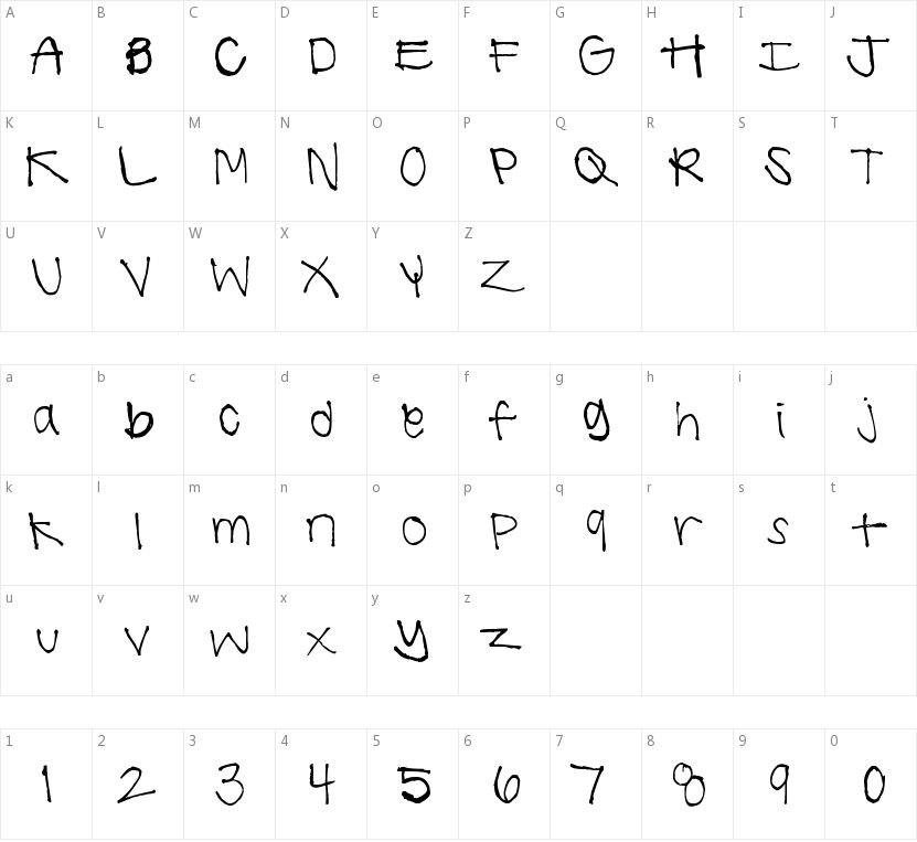 Summer Handwriting的字符映射图