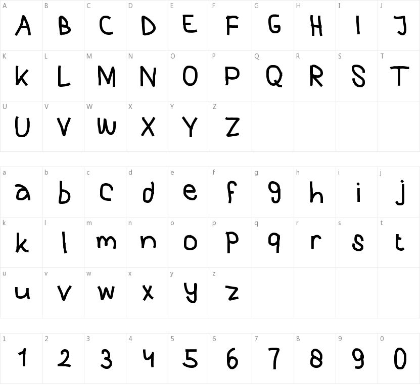 Purky Handwriting的字符映射图