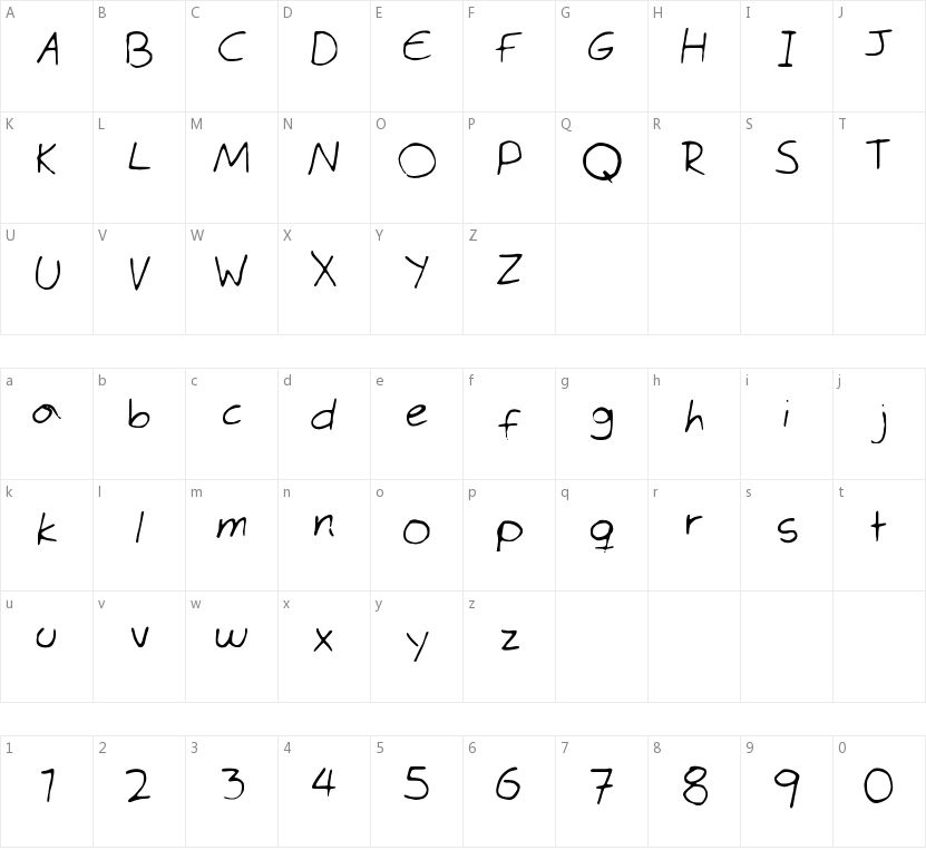 Times Mene Roman的字符映射图