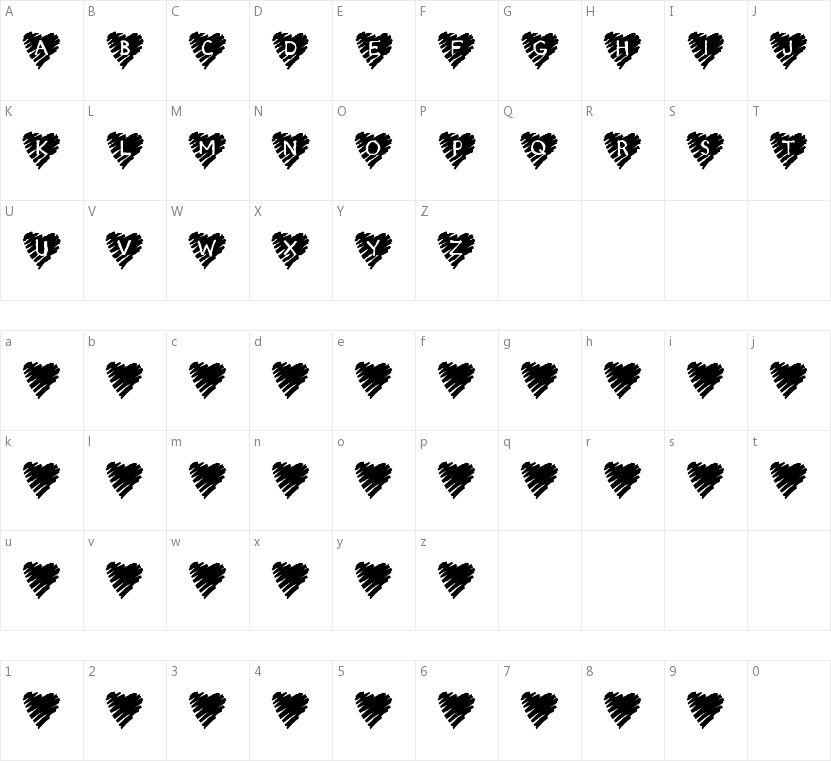 KR Scribble Heart的字符映射图