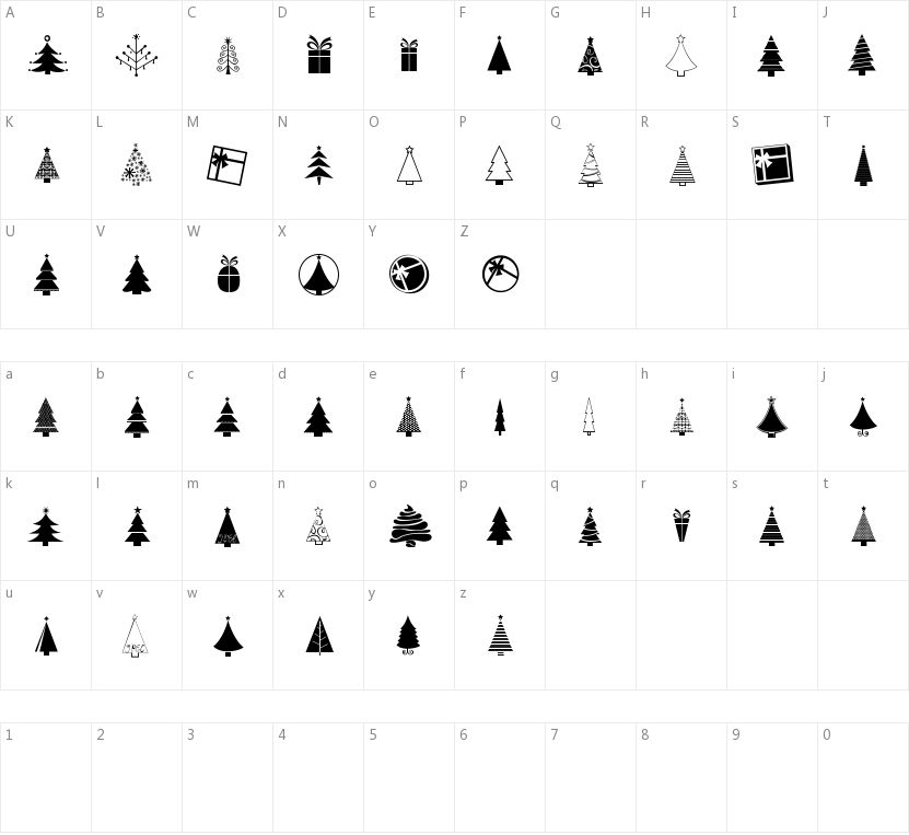 KG Christmas Trees的字符映射图