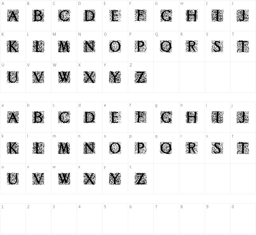 Decorated Roman Initials的字符映射图