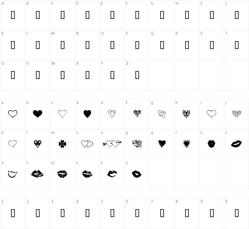 Luv N Kisses的字符映射图