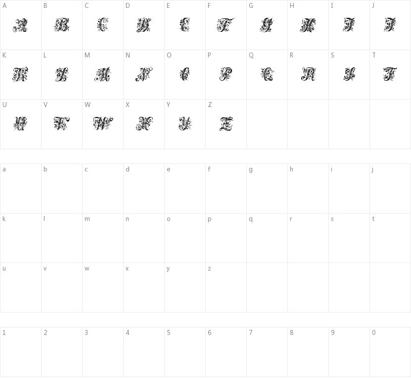 Victorian Initials One的字符映射图