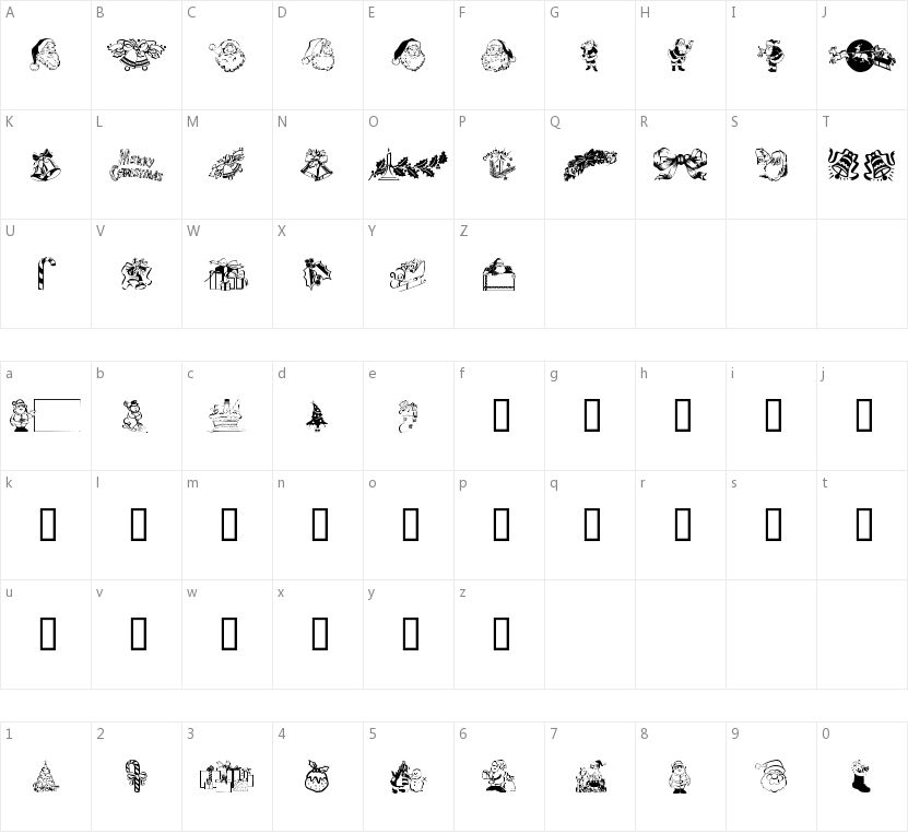 Xmas Clipart的字符映射图