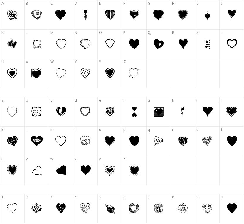 Hearts Galore的字符映射图