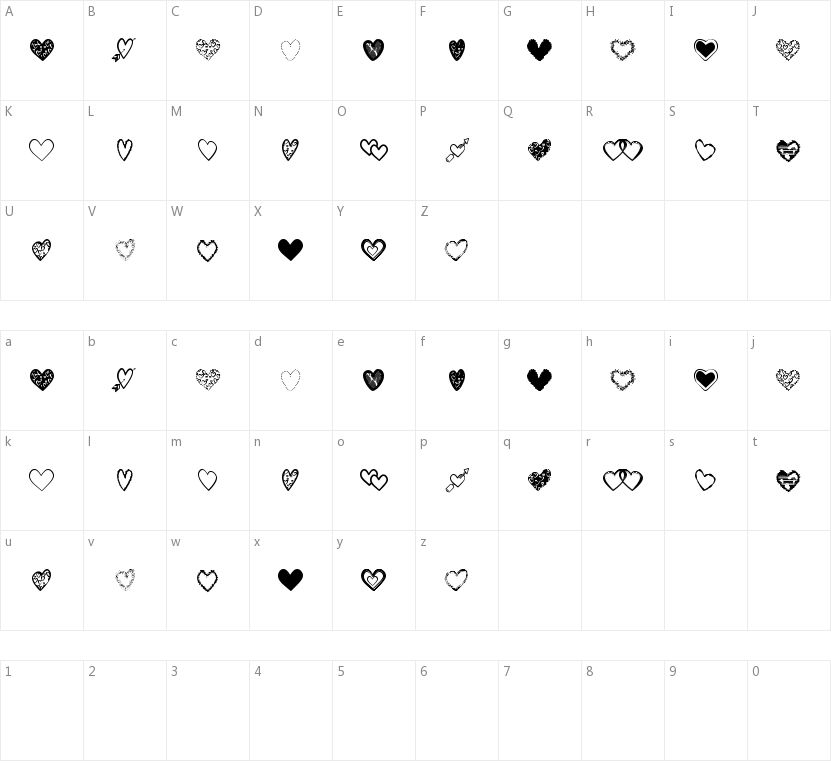 Hearts Shapes TFB的字符映射图