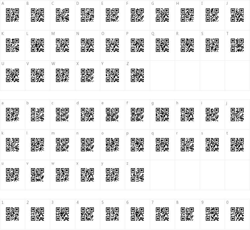 QR font TFB的字符映射图