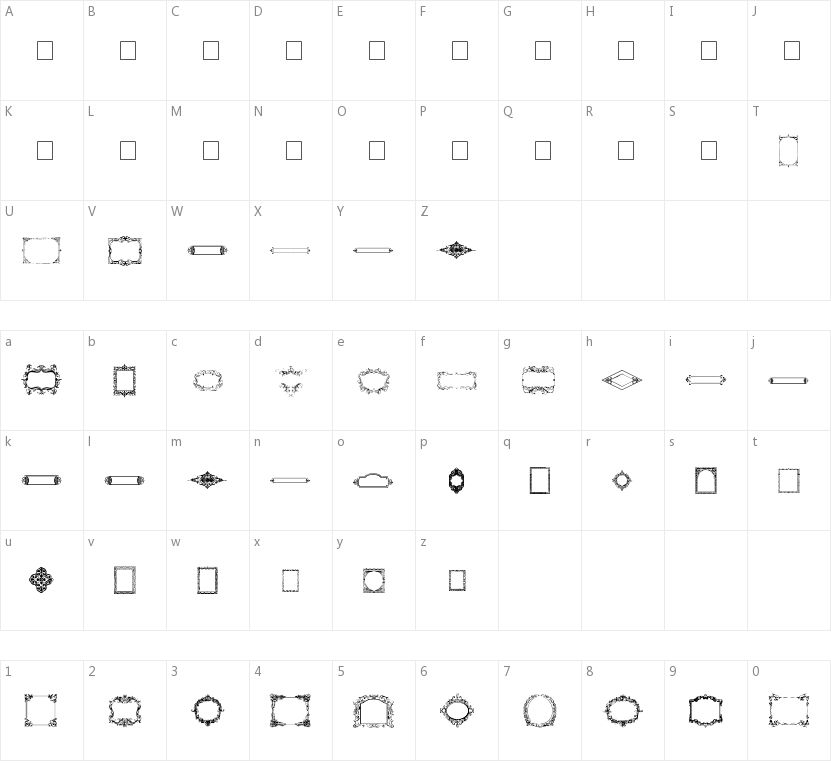 Vintage Frames的字符映射图