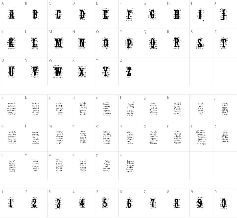 CF Nelson Old NewsPaper的字符映射图