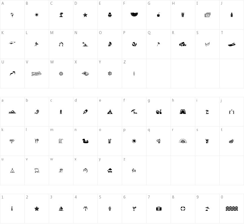 Summer Icons的字符映射图