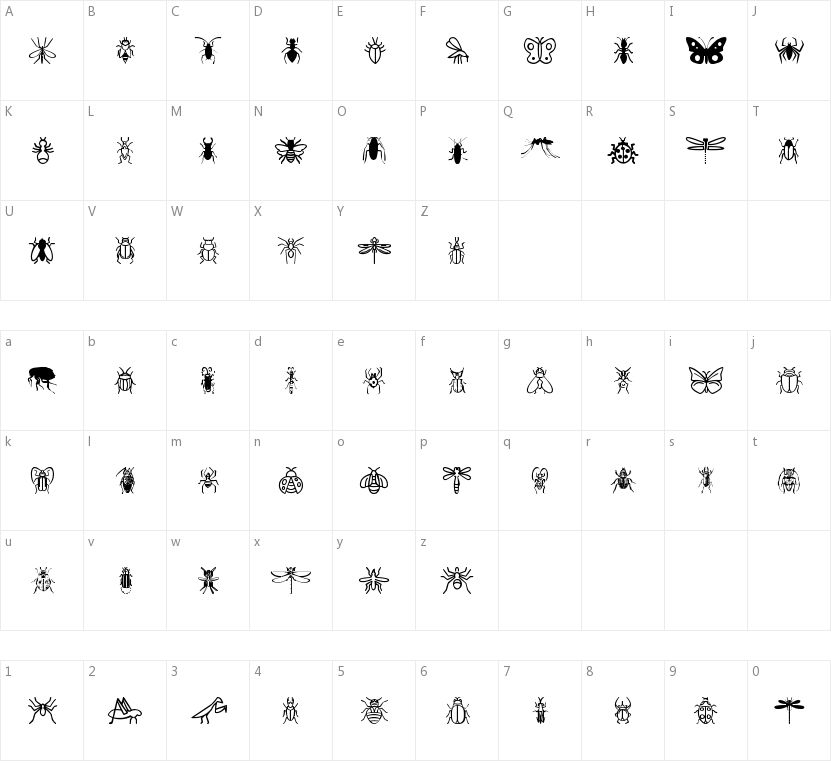 Insect Icons的字符映射图
