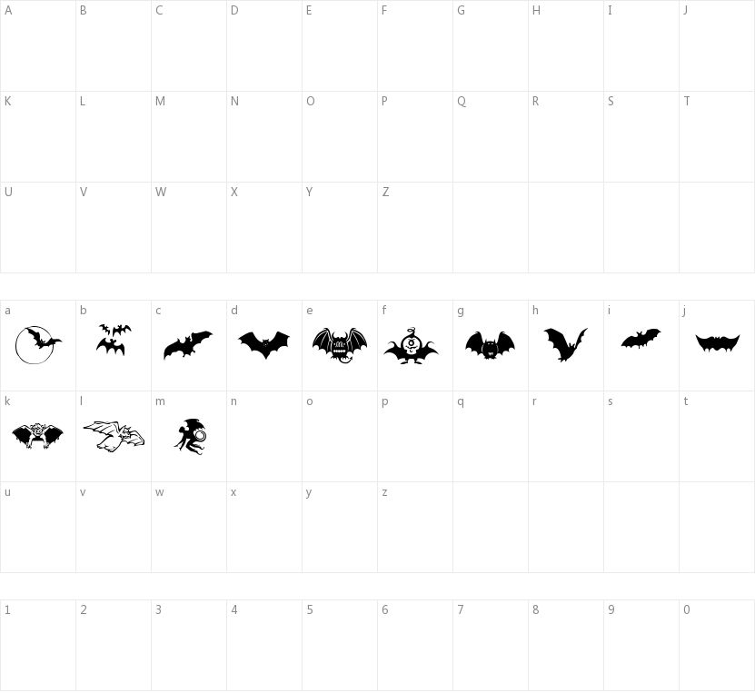 Bats Symbols的字符映射图