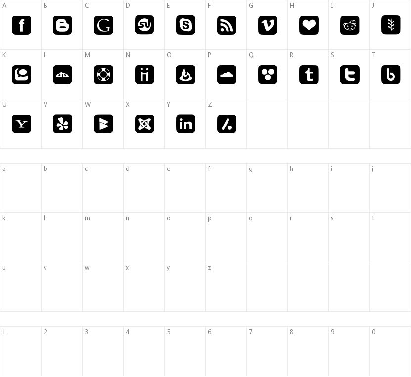 Social Font Icons的字符映射图