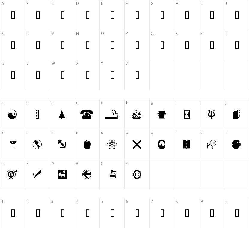 WM Symbols的字符映射图
