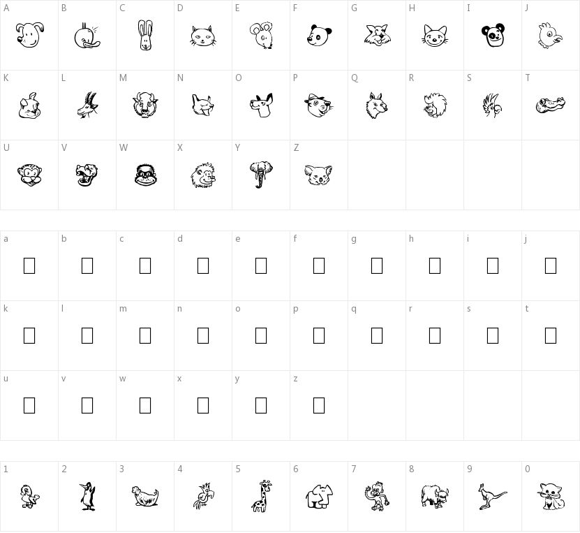 Toonimals的字符映射图
