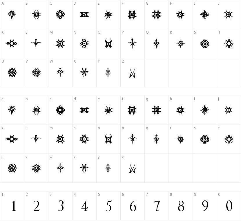 Jewelry Design Shapes的字符映射图