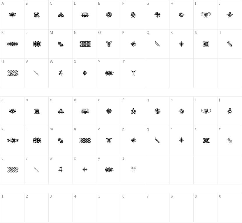 Tribal Tattoo Addict的字符映射图