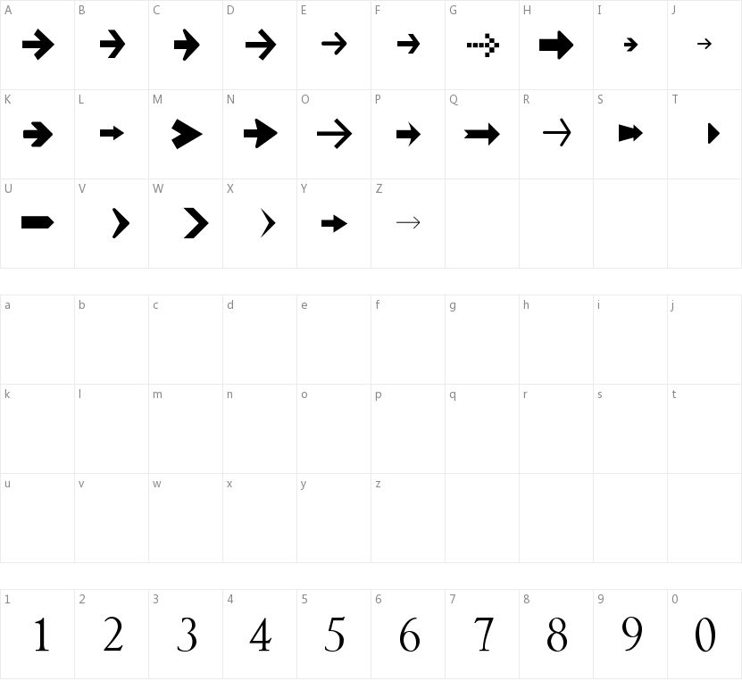 Arrow Symbols 1的字符映射图